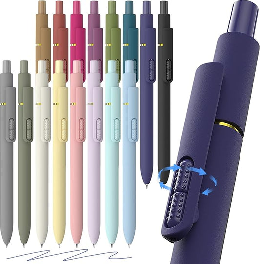 Blue Gel Pens - 16Pcs Blue Ink Pens 0.7mm Medium Point | Smooth Writing - Quick Drying Retractable Pen for Men Women (Vintage + Morandi - 16Pcs)