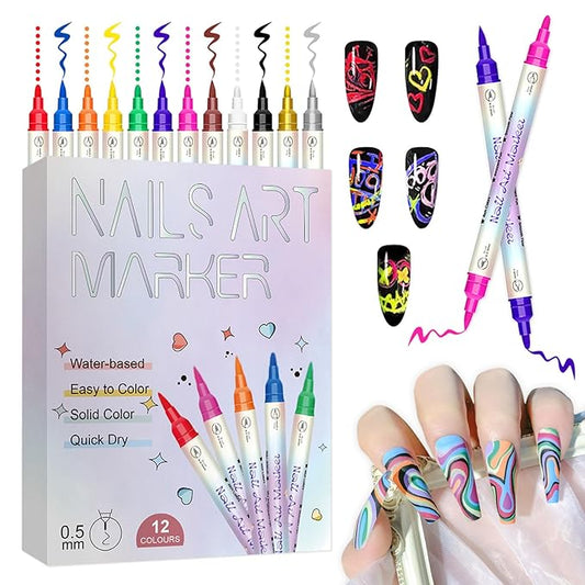 12 Colors Nail Art Pens Set, 3D Acrylic Paint Nail Pens for Nail Art Quick Dry, Waterproof, DIY Design Nail Paint Pens, Nail Art Pen for Drawing & Dotting, Nail Art Tools for Home Salon