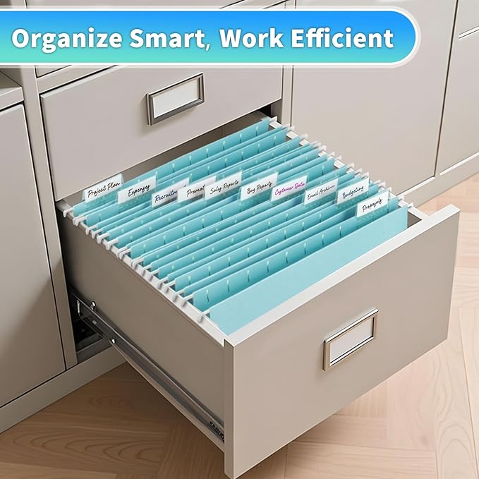 25-Pack Hanging File Folders, Letter Size, Includes 35 Transparent Label Cards & 50 Sticker Labels,1/5-Cut Tabs for Home & Office Organization(Light Blue)