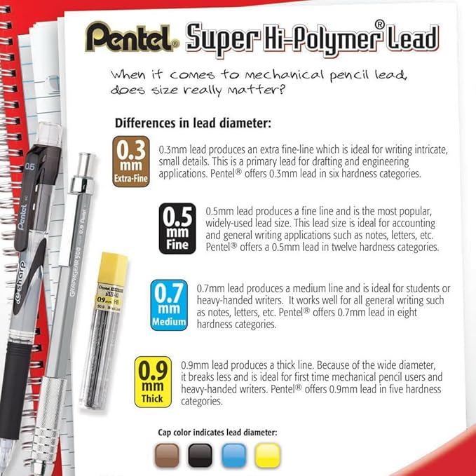 Pentel Super Hi-Polymer Leads, 0.7 mm, HB, Medium, Black, 12 Tubes of Lead, 144 Pieces of Lead (50-HB)