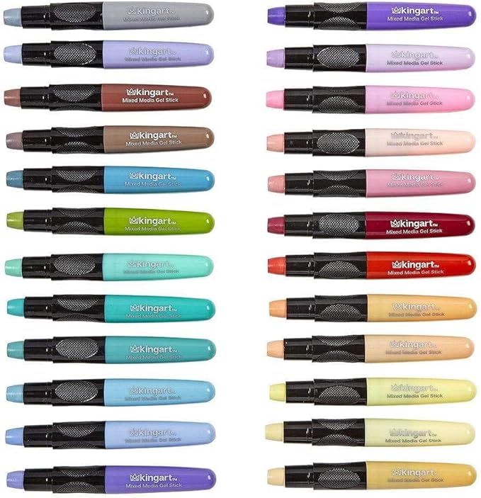 KINGART Pastel GEL STICK Set, Artist Pigment Crayons, 24 Unique Colors, Water Soluble, Creamy, and Odorless, Use on Paper, Wood, Canvas and more