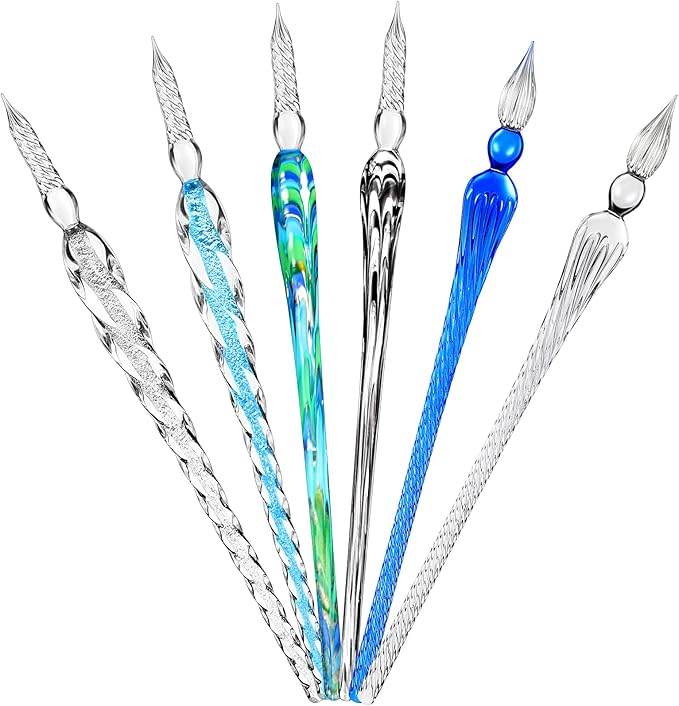 Zonon 6 Pieces Handmade Glass Dip, Crystal Glass Signature Calligraphy Vintage Dip Ink Pen Borosilicate Present Pen for Writing Drawing Decoration(Classic Color,Elegant Style)