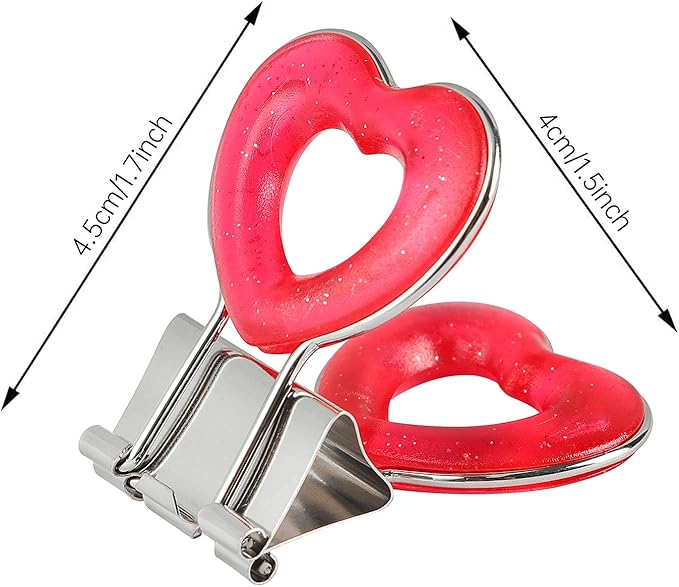 Clear Heart Shape Medium Paper Clips, Binder Clips, Easy Grip, Assorted Color, School Office Supplies, 10 Pcs/Set