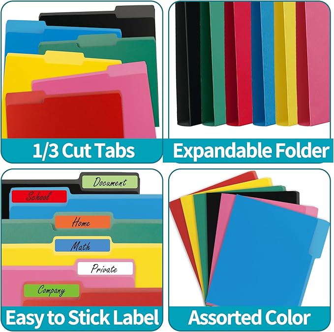 100 Packs Yellow File Folder,1/3-Cut Tabs,File Folders Letter Size,8.5x11 Inch File Folders for Office,School and Home,Folders for Documents