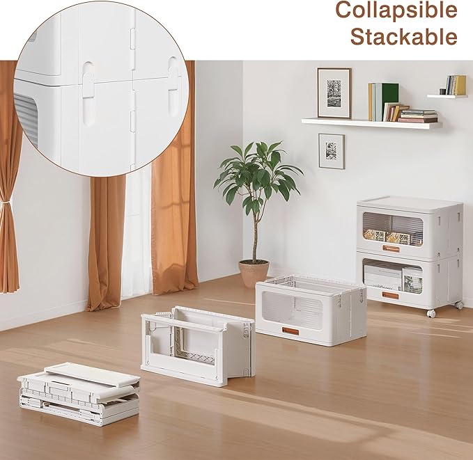 VECELO Storage Cabinet with Drawer, Pull-Out Stackable Bins with Wheels, Waterproof Modular Organizer, Multi-Tier Closet Storage for Bedroom, Living Room & Bathroom, Large 2-Tier