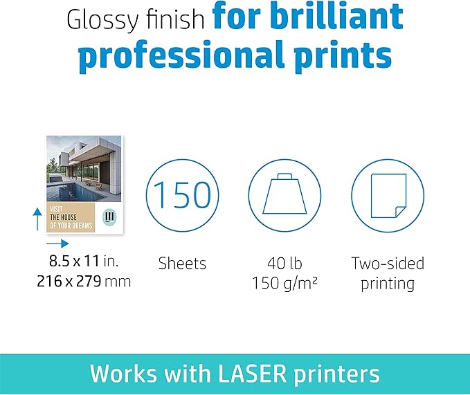 HP Enhanced Business Paper, Glossy, 8.5x11 in, 40 lb, 150 sheets, works with laser printers (Q6611A)