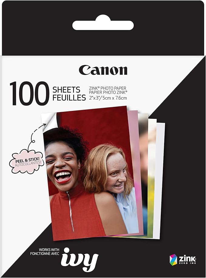 Canon Ivy Zink 2" x 3" Photo Sticker Paper 100 Sheets Pack