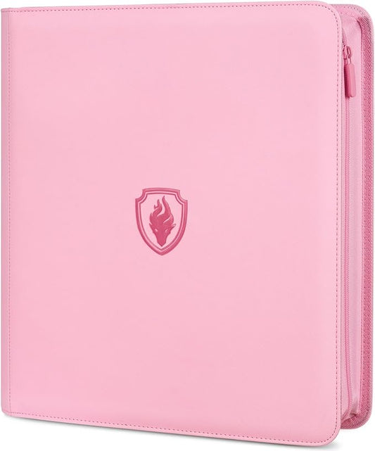 Premium Zip Card Binder 12 Pocket, Fabmaker 912 Pockets Trading Card Binder, PU Zipper Card Collection Album, Sturdy Side-Loading Card Book Holder for Game & Sports Cards, Pink