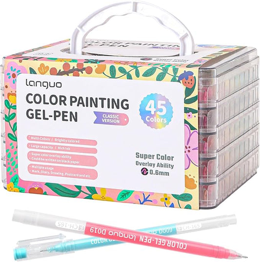 Gel Pens For Coloring, 45 Pack Colored Pens for Black Paper & White Paper, 0.6MM Fine Point Pens for Coloring, Writing, Drawing, Journaling, Note Taking, Office, Home