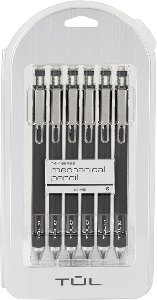 TUL® Mechanical Pencils, 0.7 mm, Black Barrels, Pack of 6 Pencils