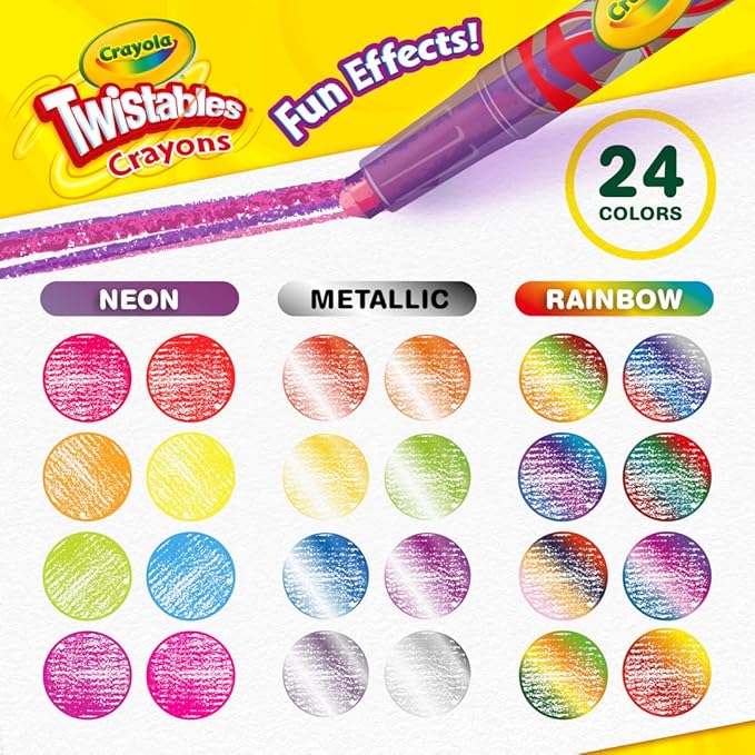 Crayola Twistables Crayons for Kids (24ct) No Sharpen Toddler Coloring Supplies, Less Mess, Stocking Stuffer & Holiday Gifts for Boys & Girls, Ages 3, 4, 5