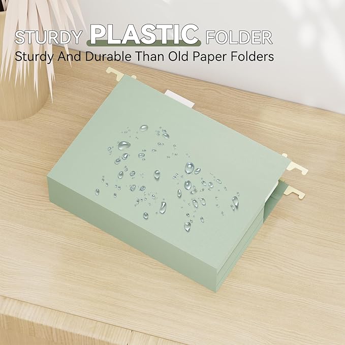 Plastic Extra Capacity Hanging File Folder Letter Size,Expanding Hang Folder with Tab,Heavy Duty 2" Expansion Accordian Pocket,12 Pack Reinforced Pastel Color Filing Cabinet Folders,No Assembly