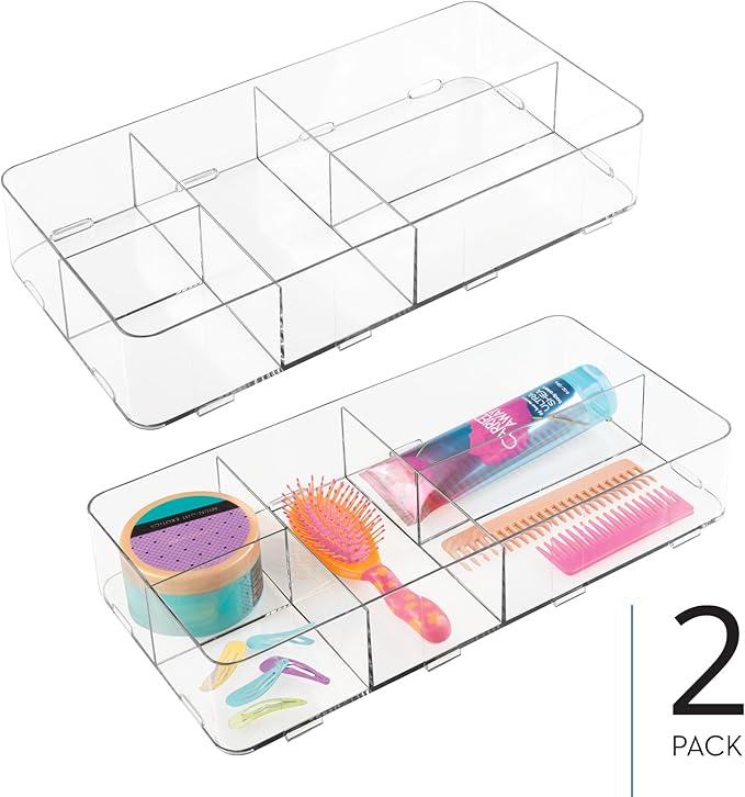 iDesign Interlocking 5-Section Drawer Organizer for Kitchen, Bathroom or Desk, Set of 2, Clear