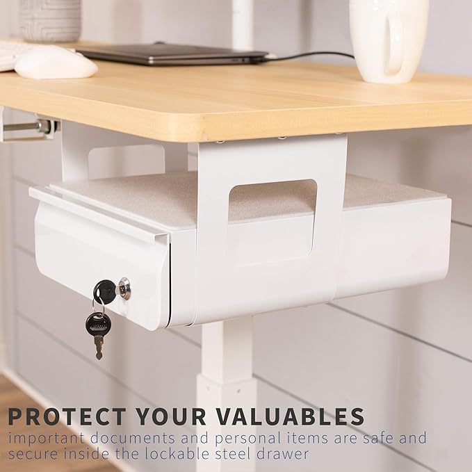 VIVO 13 inch Under Desk Lockable Slide Out Drawer, Secure Home Office Storage Organizer, White, DESK-AC03L-W
