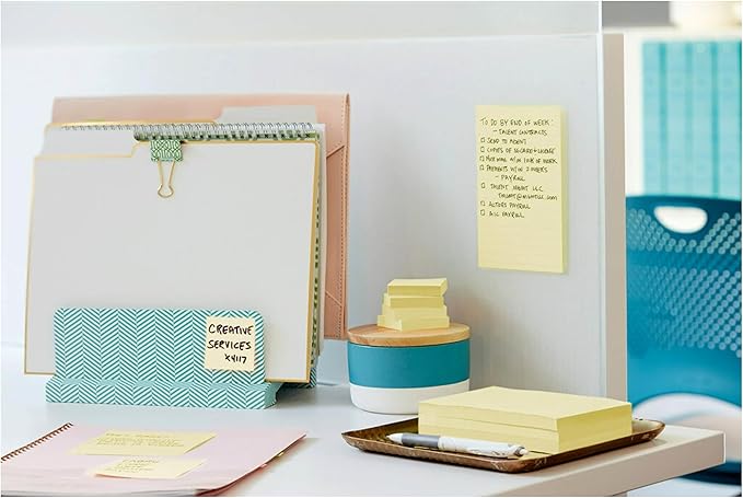 Post-it Super Sticky 100% Recycled Notes, 4 Sticky Note Pads, 4 x 6 in., 2X The Sticking Power, New Year Organization or Second Semester School Supplies, Canary Yellow