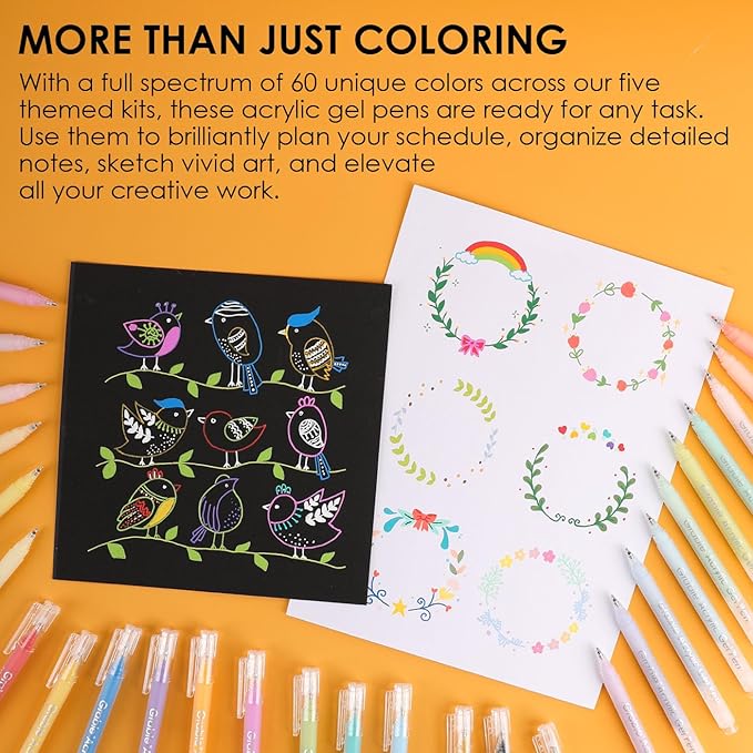 Grabie 12Colors Acrylic Gel Pens&Coloring Book, Medium Point Colored Gel Pens, Acrylic Gel Ink Pen Assorted Colored for Drawing, Note Taking, Bold&Bright Coloring Kit, Set of 12 (Sugar Rush Colors)
