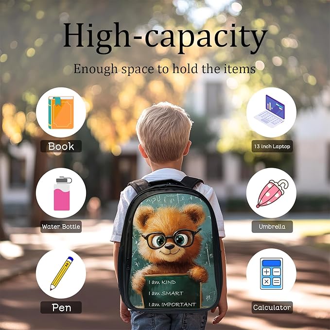 Funny Bear Backpack Set 3 Piece School Bags and Lunch Box with Pencil Case Cute Brown Bear Bookbag Set for Toddler Kids Girls Boys Teens Kindergarten Elementary Middle