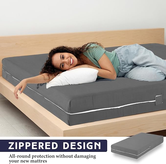 Zippered Mattress Fitted Protector Deep Mattress Encasement Soft Zipper Fitted Sheet Microfiber Bed Sheet Cover for Bed(Dark Gray,Full,12-16in)