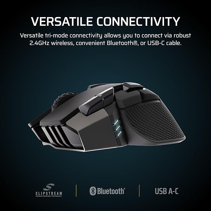 Corsair IRONCLAW Wireless SE Gaming Mouse – 26,000 DPI, Ergonomic Design for Larger Hands, 10 Programmable Buttons, for MOBA, FPS, MMO – Black