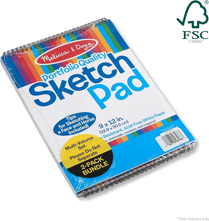Melissa & Doug Drawing Paper, Sketch Pad, 2-Pack Bundle for Coloring, Writing or Painting (9 x 12 inches) - 50 Sheets Each, Kids Drawing Pad & Art Supplies for Kids Ages 3+ - FSC Certified
