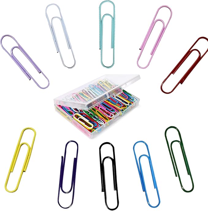 Paper Clips, 100-PCS PaperClips Assorted Sizes, 8 Colored Paper Clips Medium, Binder Clips Paperclips Assorted Sizes Set for Home School Office Supplies (100, Medium)