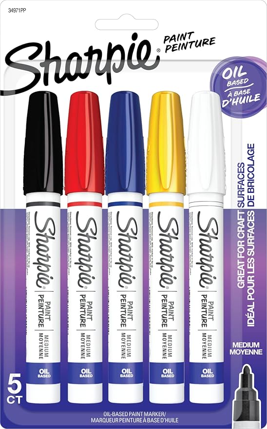 Sharpie Oil-Based Paint Markers Medium Point Assorted Colors 5 Count - Great for Rock Painting