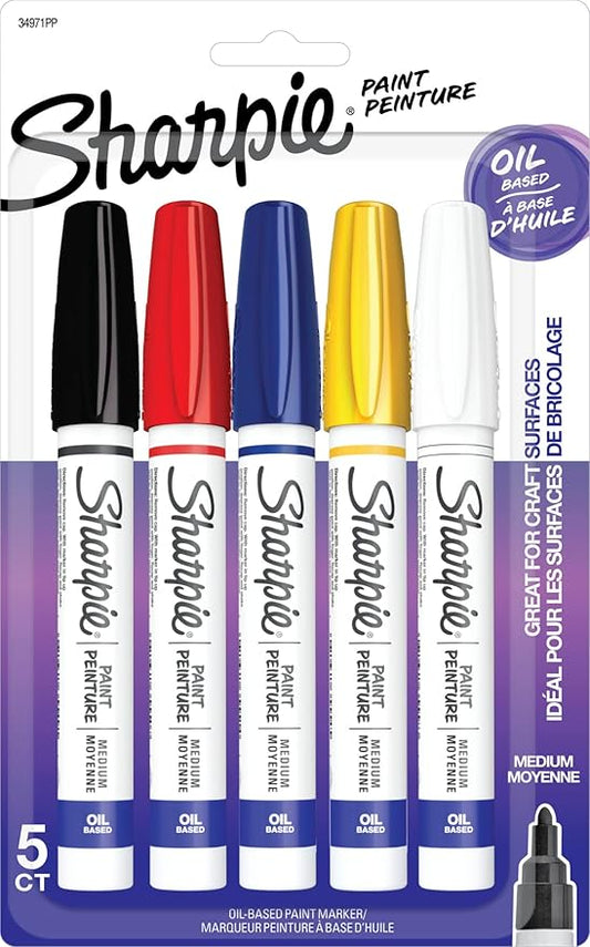 Sharpie Oil-Based Paint Markers Medium Point Assorted Colors 5 Count - Great for Rock Painting