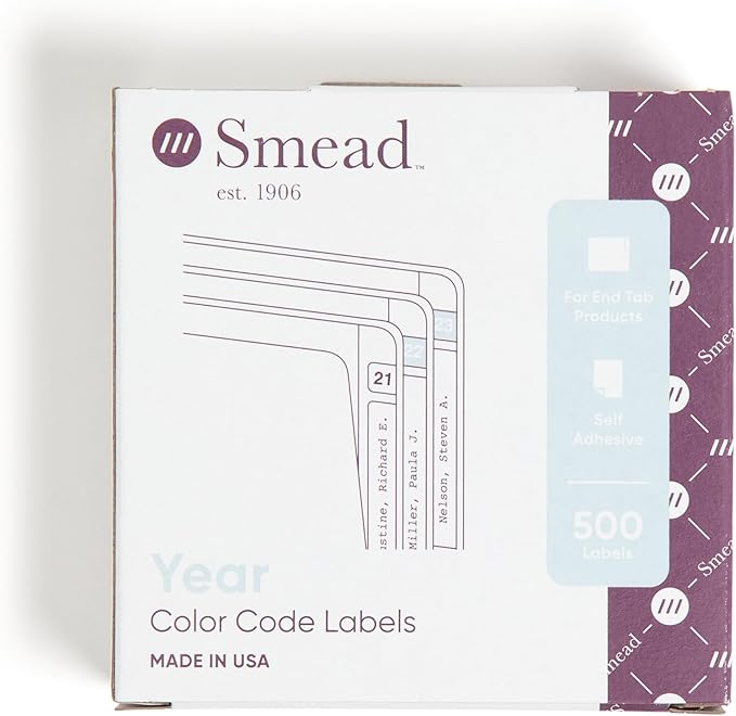 Smead Year Labels 2026, 500/Roll, 1-1/2" x 3/4", Orange, ETYJ Color-Coded File Labels in Dispenser Box, Wraparound Design for End-Tab Filing Systems
