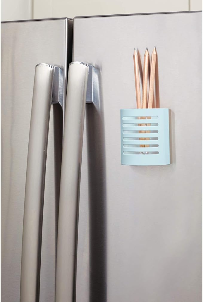 iDesign 85176 Magnetic Modern Pen and Pencil Holder, Writing Utensil Storage Organizer for Kitchen, Locker, Home, or Office, Set of 1, Mint Blue