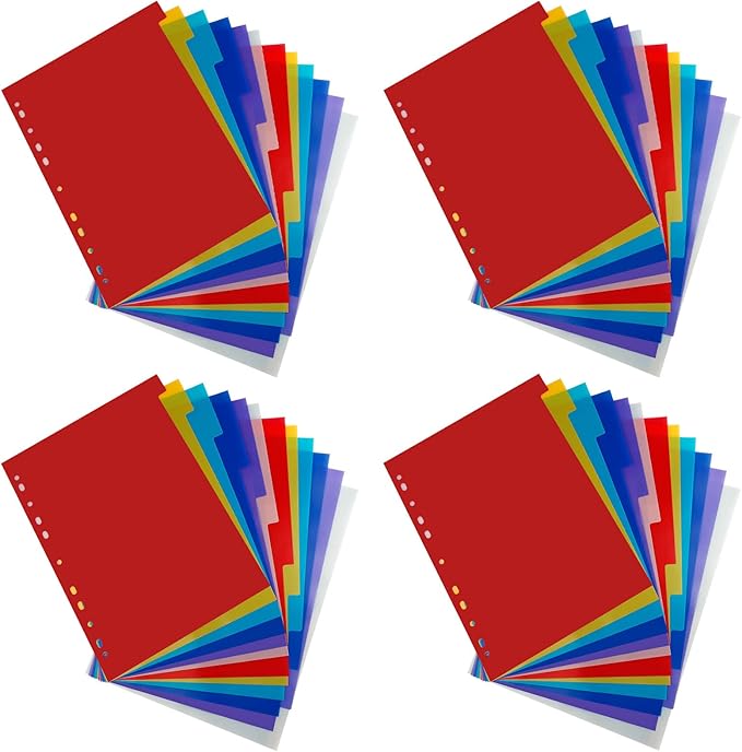 48 Tab Binder Dividers 3 Ring Plastic Binder Dividers with Tabs, Multicolor Notebook Dividers for 2/3/4/11 Ring Binders, Letter Size (8.2×11.6 Inch)