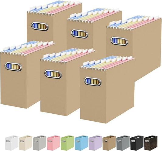 Oterri Cardboard File Organizer Box for Hanging File Folders Letter Size,File Box for Computer Desk,File Cabinet,Working Home,Office,Classroom (Brown, Letter Size - 6 Packs)
