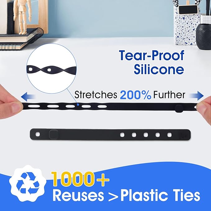 AROIC 30Pcs Reusable Silicone Cable Ties, 3-Size Adjustable Cord Organizer Set for Home Office & Travel Essentials - Under Desk Cable Management, Wire Organizer for Computer, Kitchen, Data Cords