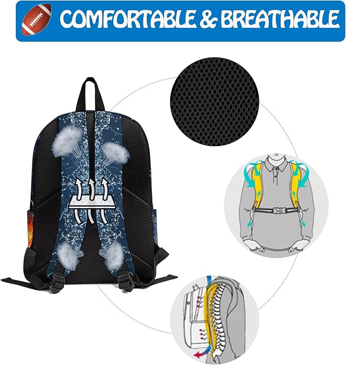 3PCS Backpack for Boys Girls, Kids Football Back to School Backpack Sets with Lunch Bag Pencil Case, 17 Inch Lightweight Bookpack 3 in 1 Set for Teens Elementary Middle High School Students