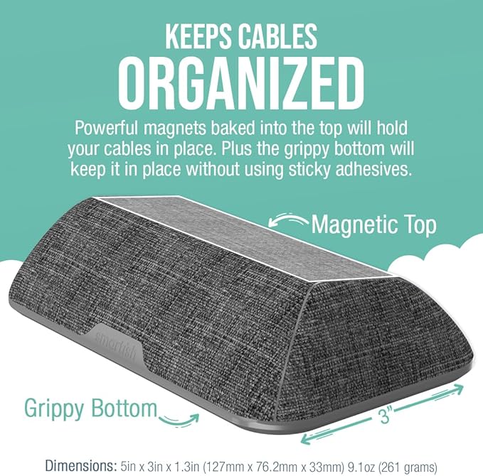 Smartish® Magnetic Cord Holder - Bigger Cable Wrangler Organizer with Magnet Clips for Charger Management on Desktop, Nightstand - Holds 6+ Cables - No. 2 Pencil Gray