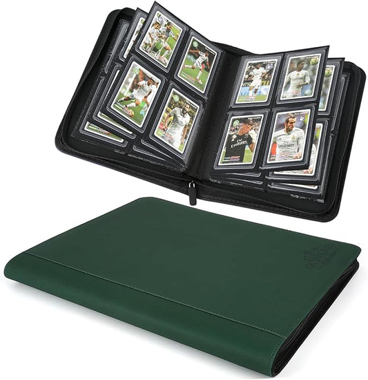 Toploader Binder,Toploader Hard Cases, 4-Pocket Pages Sleeves Hold up 128 Cards.Toploader Card Binder with Sleeves for “3×4” rigid，Card Holder(Blackish Green)