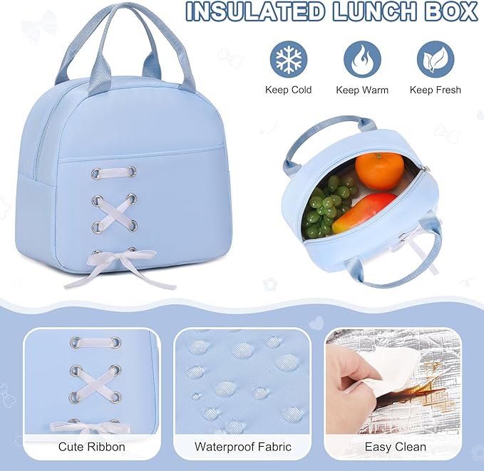 Backpacks for Girls, Girls Backpack with Lunch Box & Pencil Pouch for Teens Girl Kids Elementary Middle High School College Student Bookbag Daypack Laptop Travel Backpack for Women (Blue)