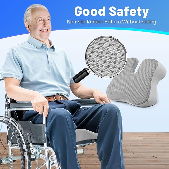 Seat Cushion for Tailbone & Sciatica Pain Relief - Plush Yet Supportive Ergonomic Memory Foam Chair Cushions for Office Chair, Car, Wheelchair,Airplane & Long Sitting(Light Gray)