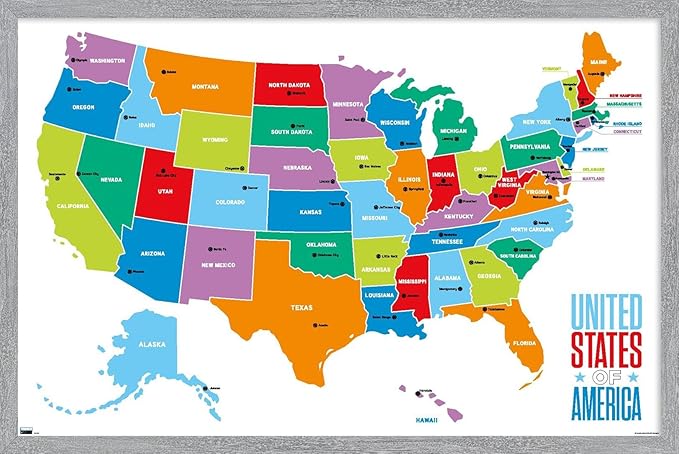 Trends International Map - United States Of America 2022 Wall Poster, 22.4L x 14.7W, Gray Framed Version