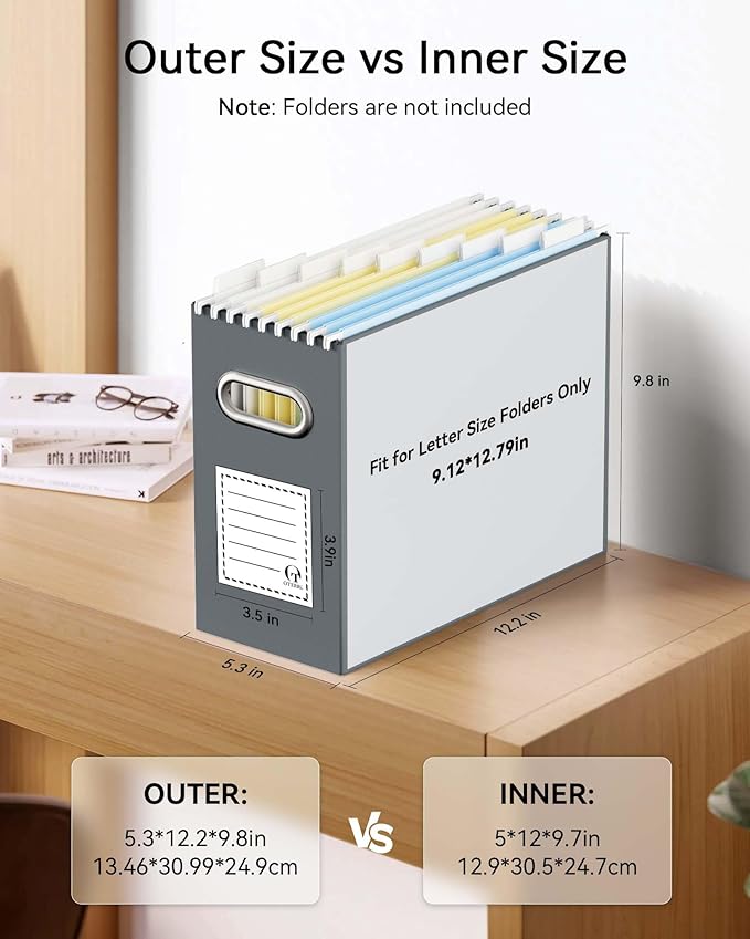 Oterri Cardboard File Organizer Box for Hanging File Folders Letter Size,File Box for Computer Desk,File Cabinet,Working Home,Office,Classroom(Dark Grey, Letter Size - 4 Packs)
