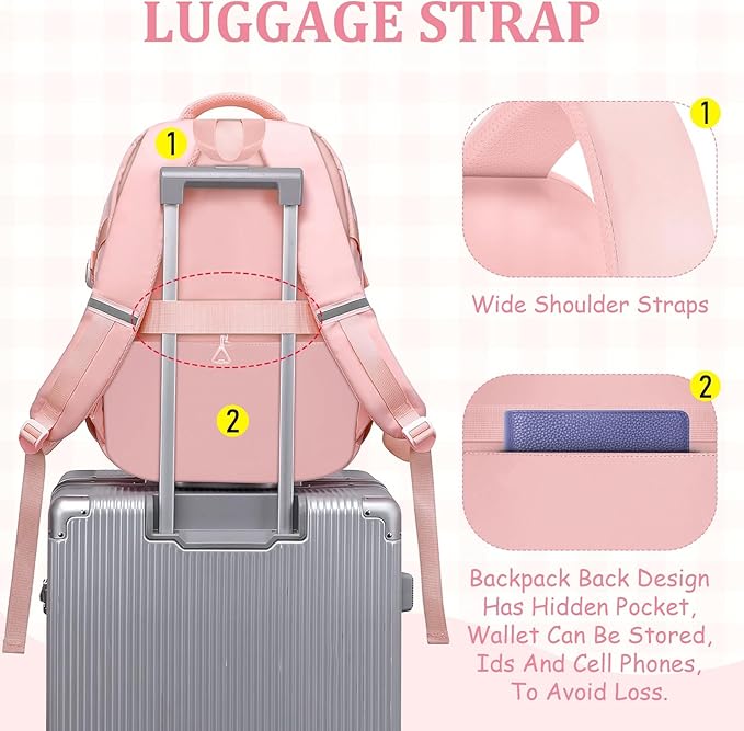 School Backpack for Girls - 5pcs Cute Girls Backpack with Lunch Box for Teens Kids Elementary Middle School - 17″ Students Bookbag Travel Back Pack for Age 6-18