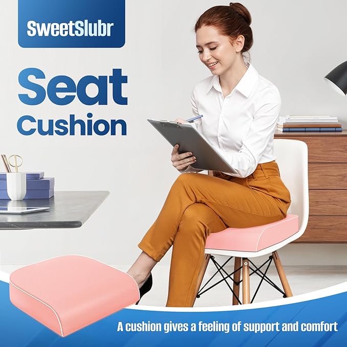Seat Cushion for Tailbone Pain Relief, Office Chair Cushion, Memory Foam Large Chair Cushion with Non-Slip Cover for Soft Support at Office Chair, Car Seat, Airplane Pink/X-Large