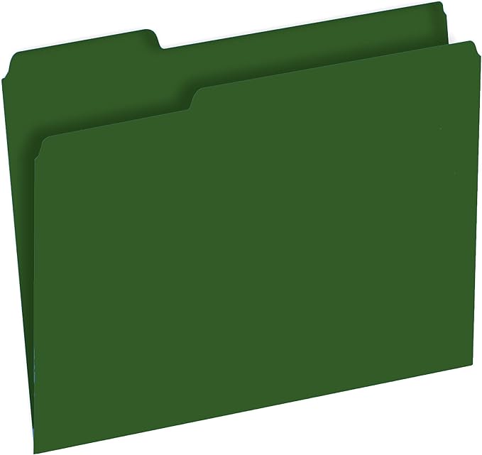 The File King 1/3 Cut Dark Green File Folders Letter Size - 100 Pack | Colored Manilla Folders 8.5 x 11 | USA Made | Assorted 3 Tab Color Manila File Folder | Office Supplies | Basic Filing Folder