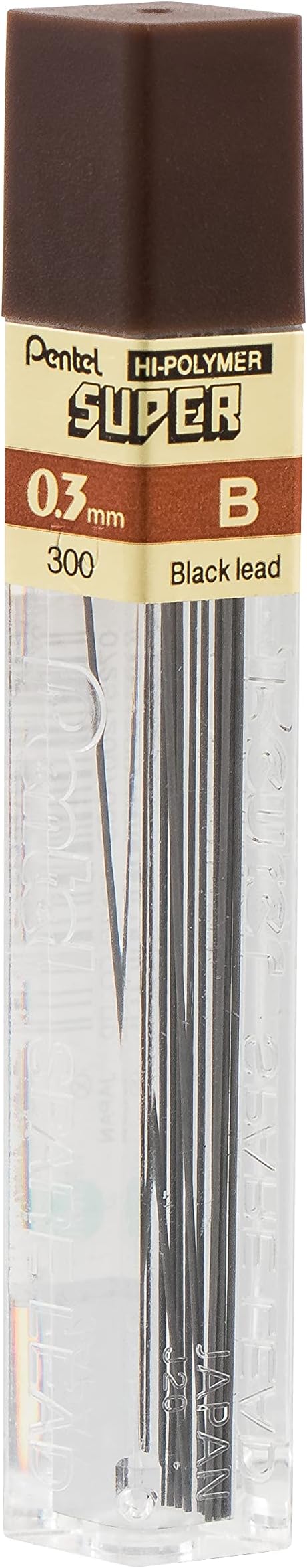 Pentel Super Hi-Polymer Lead, 0.3mm Extra Fine, B, 12 Pcs/Tube, Box of 12 Tubes (300-B)