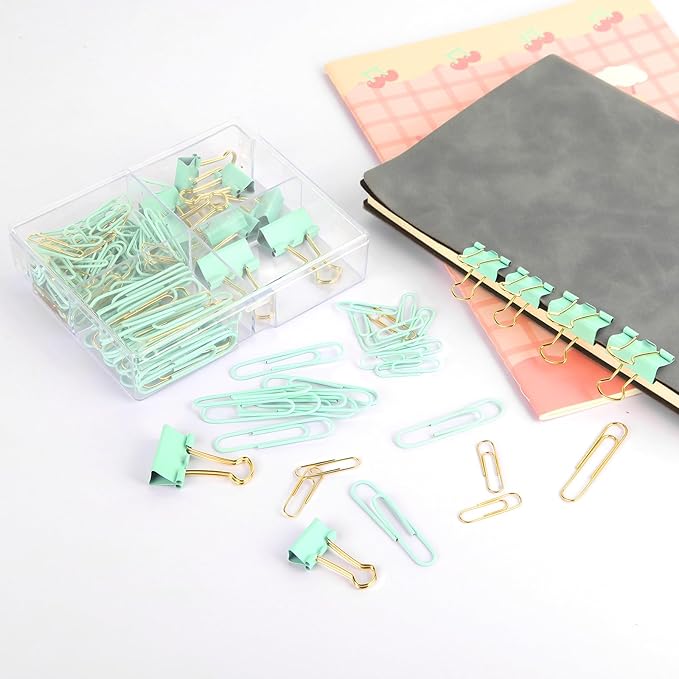 Cute Paper Clips Binder Clips Combo Set, Assorted Size Paper Clips for Office, Cute Office Supplies Set,