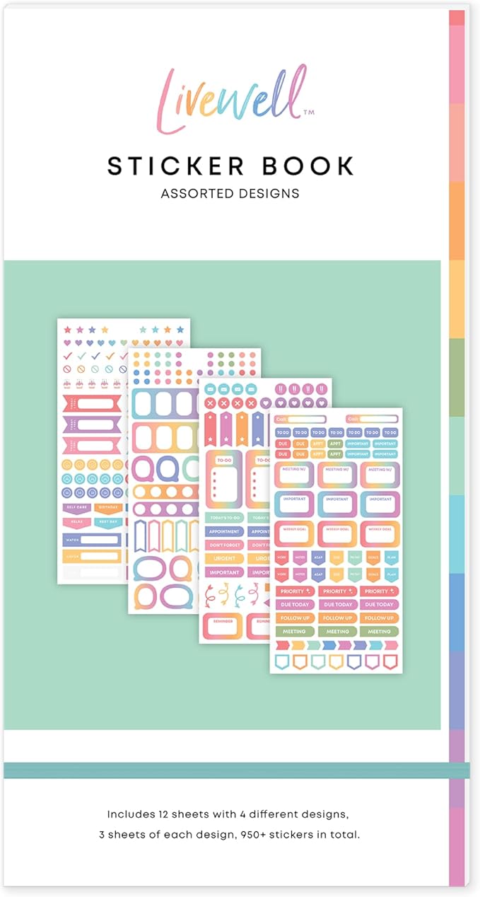 Blue Sky Livewell Sticker Book, 950+ Stickers, Planner with Journal Accessories, Motivational, Functional, and Decorative Stickers for Goal Setting with Organization (1)