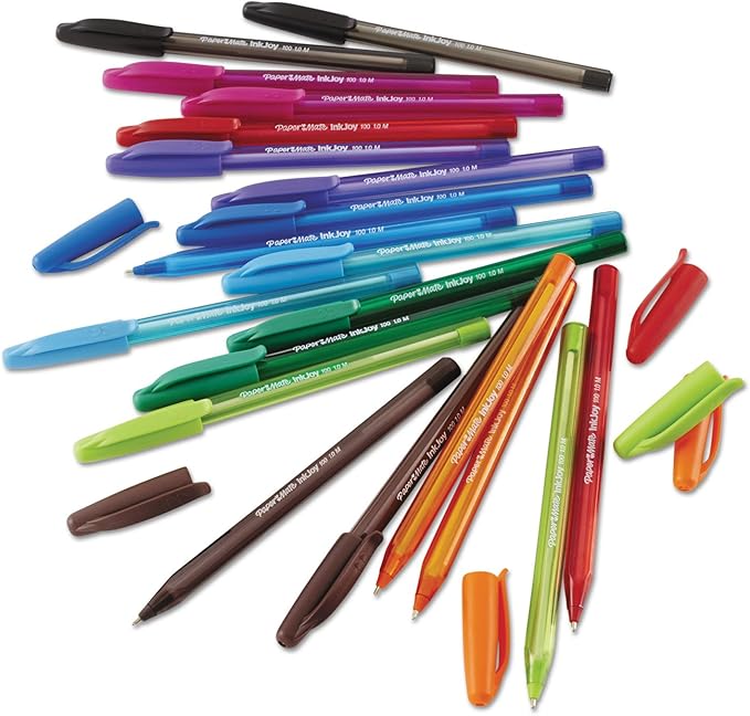 Paper Mate InkJoy 100ST Ballpoint Pen, Medium 1 mm, Black Ink, Black Barrel, Dozen