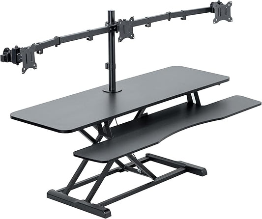 VIVO Height Adjustable 48 inch Standing Desk Converter with Triple 21.5 to 27 inch Monitor Mount, Extra Large Desk Riser, Black, DESK-KIT-48KB3C