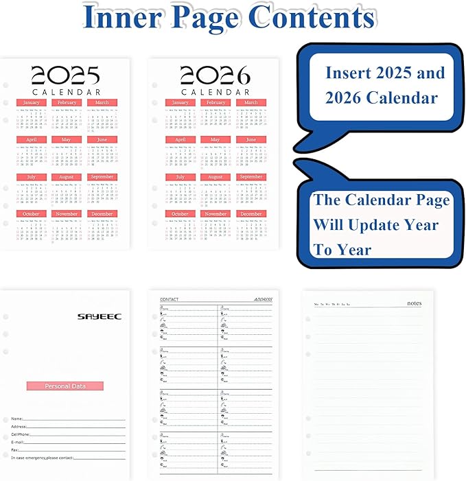 SAYEEC A5 Refill Paper Loose Leaf Lined Paper for A5 Planner Organizer 6 Holes Ring Binder Planner for Journals Notebooks Diaries Inserts, 80 Sheets