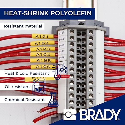 Brady Authentic (M4C-125-342) PermaSleeve® Heat-Shrink Labels Polyolefin 0.125 in Black on White, 7 ft roll. for use with The BMP41, BMP51, and M511 Label Printers