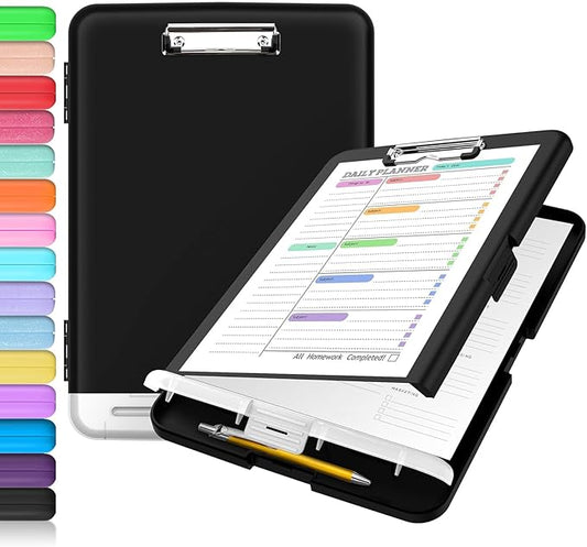 Sooez Clipboard with Storage, Clip Board 8.5 x 11 with Pen Holder, Plastic Organization Case Box for Letter Legal A4 Size Paper, Low Profile Clip, Nurses Teachers Must Haves, School & Office Supplies